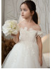 Ivory Lace Tulle Fairytale Flower Girl Dress With Detachable Train